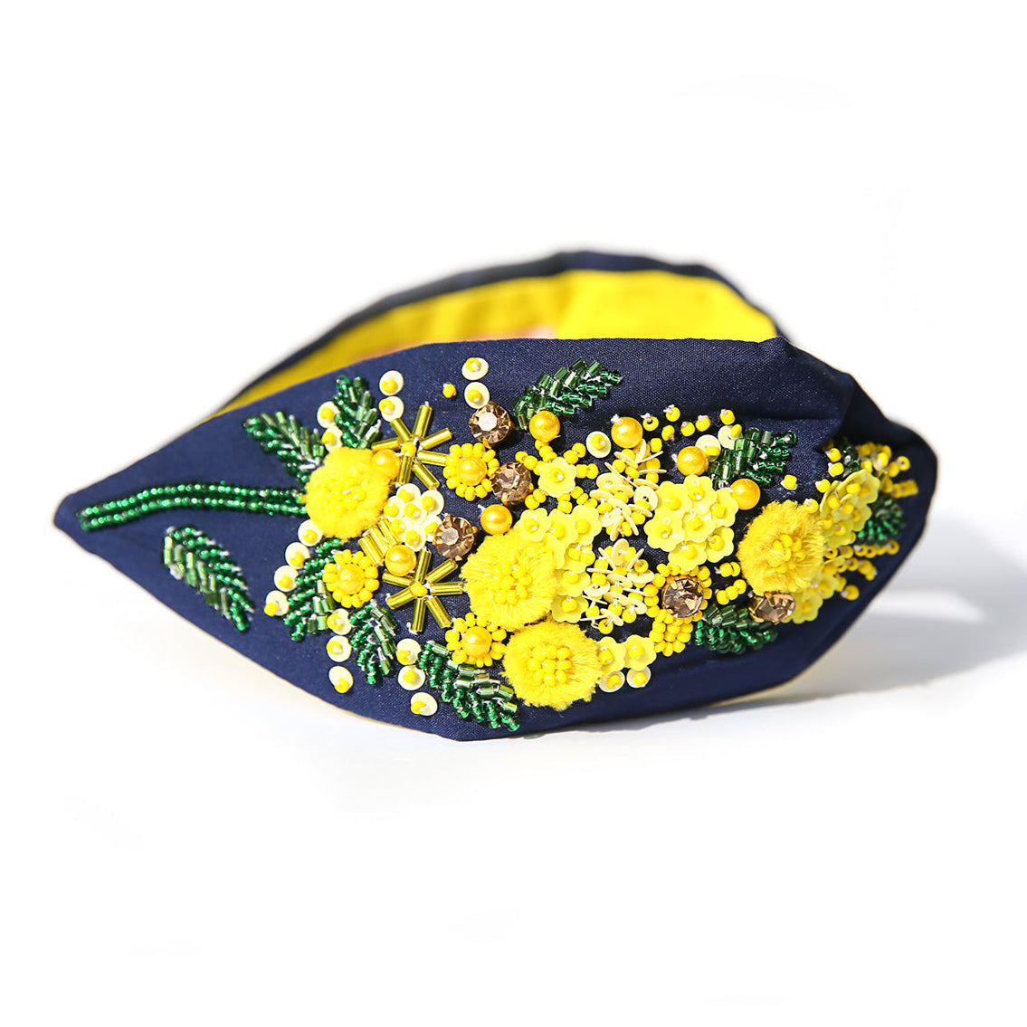 Wattle Beaded Headband - Navy