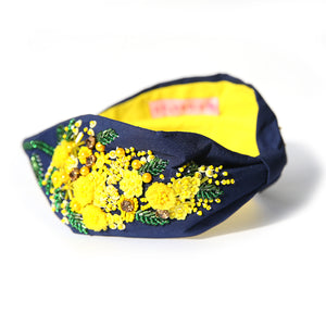 Wattle Beaded Headband - Navy