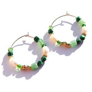 Large Emerald Beaded Hoops