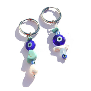 Silver Evil Eye Huggie Hoops