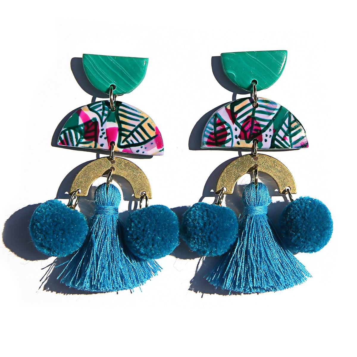 Pom Pom Earrings Teal