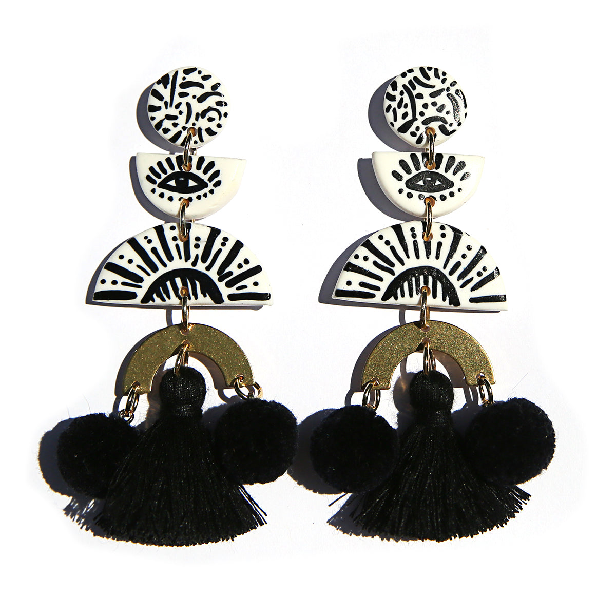 Hand Painted Pom Pom Earrings 2