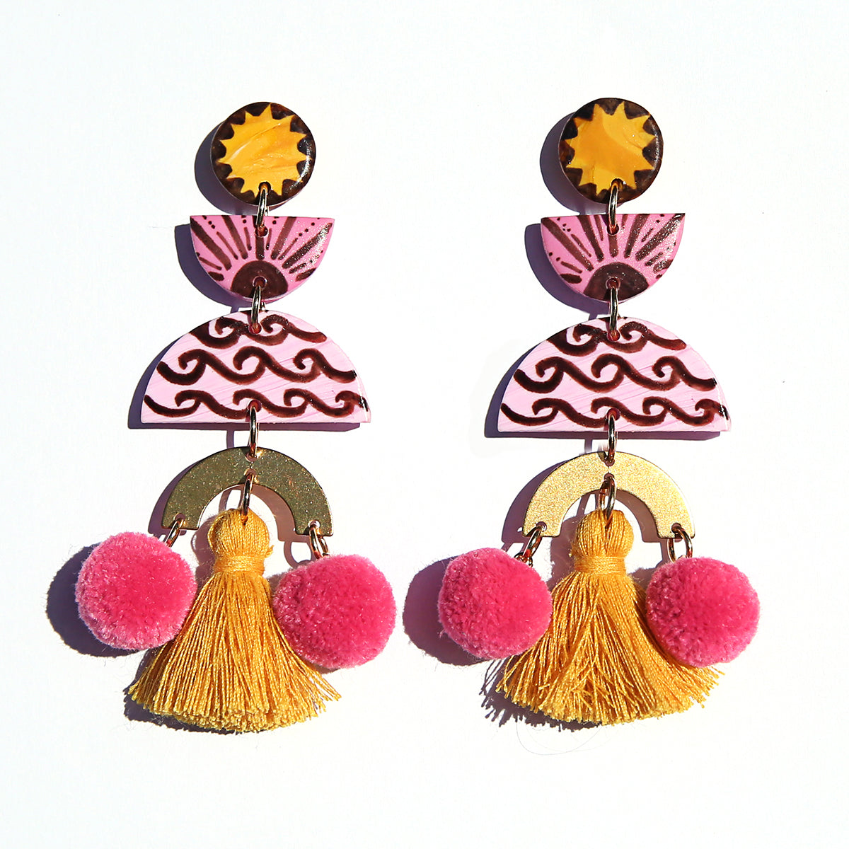 Wave Pom Pom Earrings