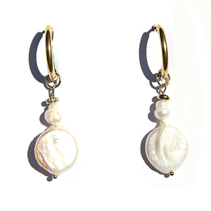 Gold Pearl Huggie Hoops 2