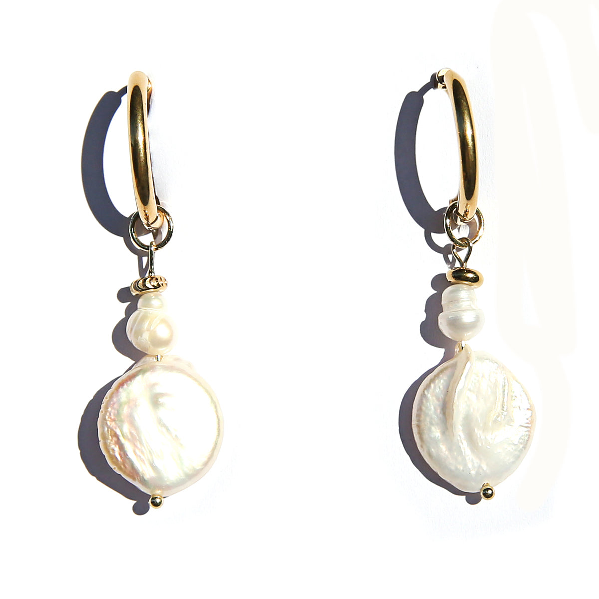 Gold Pearl Huggie Hoops 2