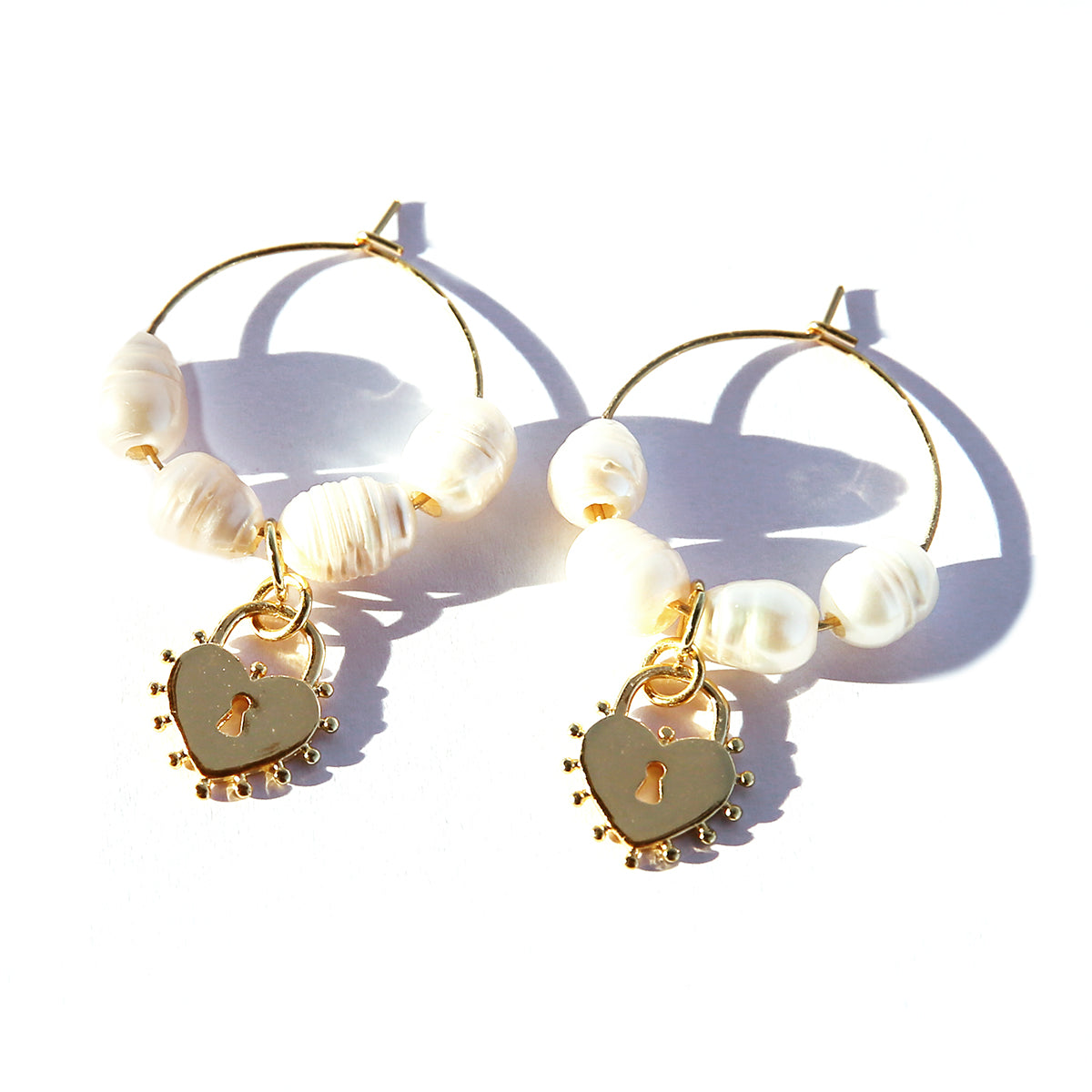 Heart Lock Pearl Hoops