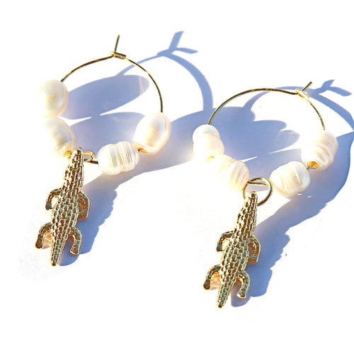 Crocodile Pearl Hoops