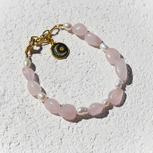 Rose Quartz Pebble Pearl Bracelet