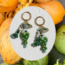 Olive Beaded Huggie Hoops