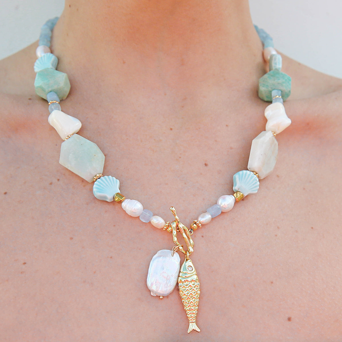 Pastel Blue Fish Fob Necklace