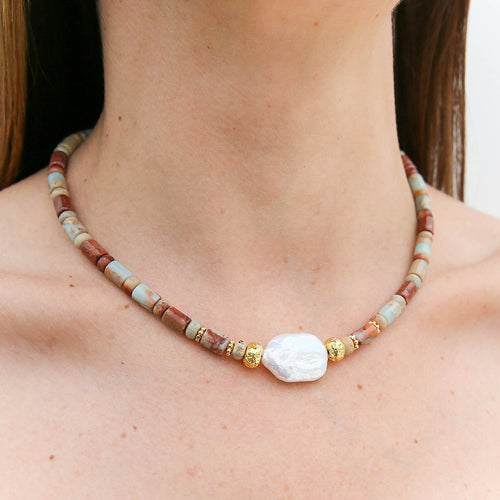 Shoushan Stone & Keshi Necklace