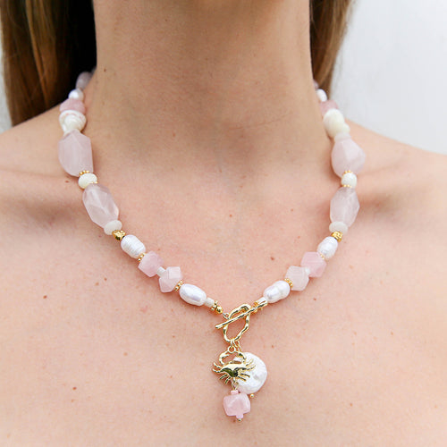 Rose Quartz Fob Necklace - Longer