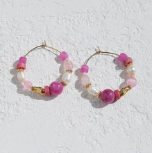 Pink Beaded Hoops