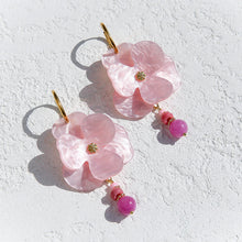 Flower Huggie Hoops Hot Pink