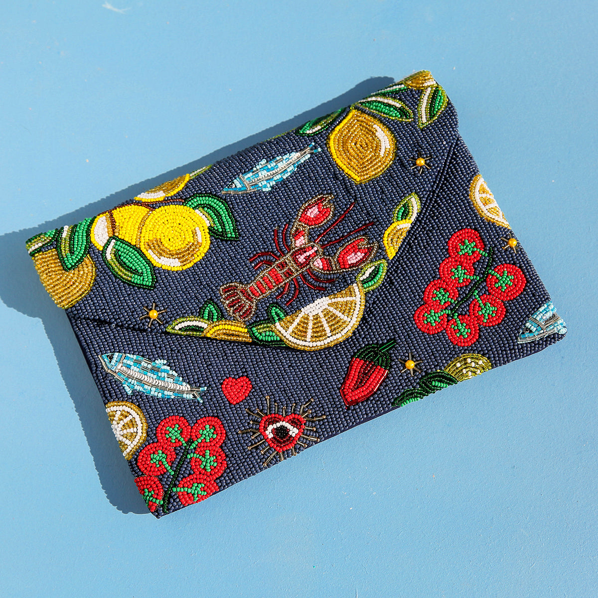 Navy Pomodoro Beaded Clutch