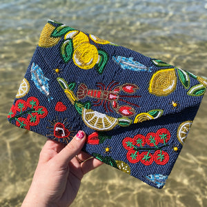 Navy Pomodoro Beaded Clutch