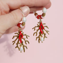 Coral Beaded Hoops