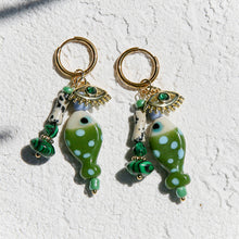 Olive Beaded Huggie Hoops