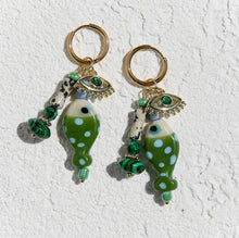 Olive Beaded Huggie Hoops