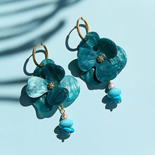 Teal Flower Huggie Hoops