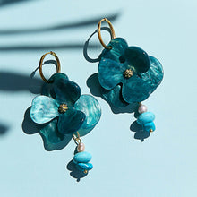Teal Flower Huggie Hoops