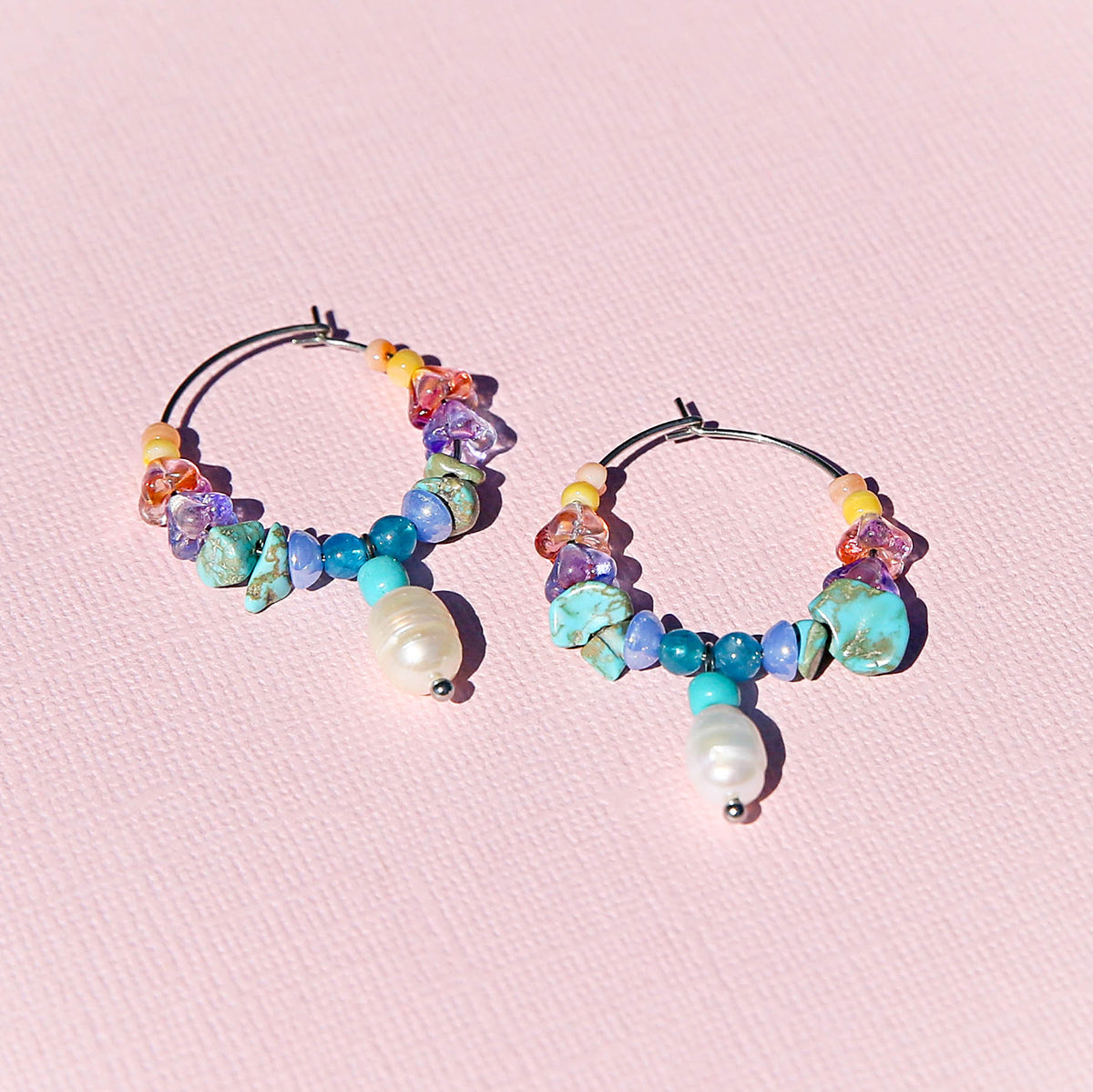Rainbow Pearl Hoops