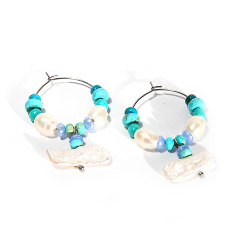Turquoise Pearl Hoops