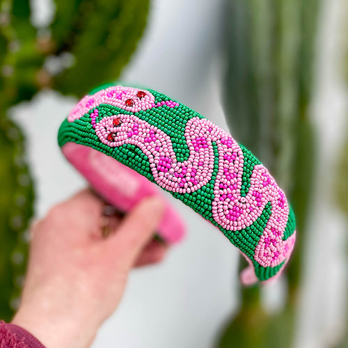 Snake Beaded Headband Green