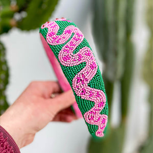 Snake Beaded Headband Green