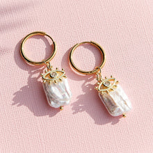 Eye Square Pearl Huggie Hoops