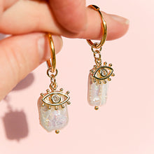 Eye Square Pearl Huggie Hoops