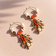 Coral Beaded Hoops