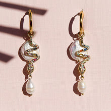 Snake Pearl Huggie Hoops