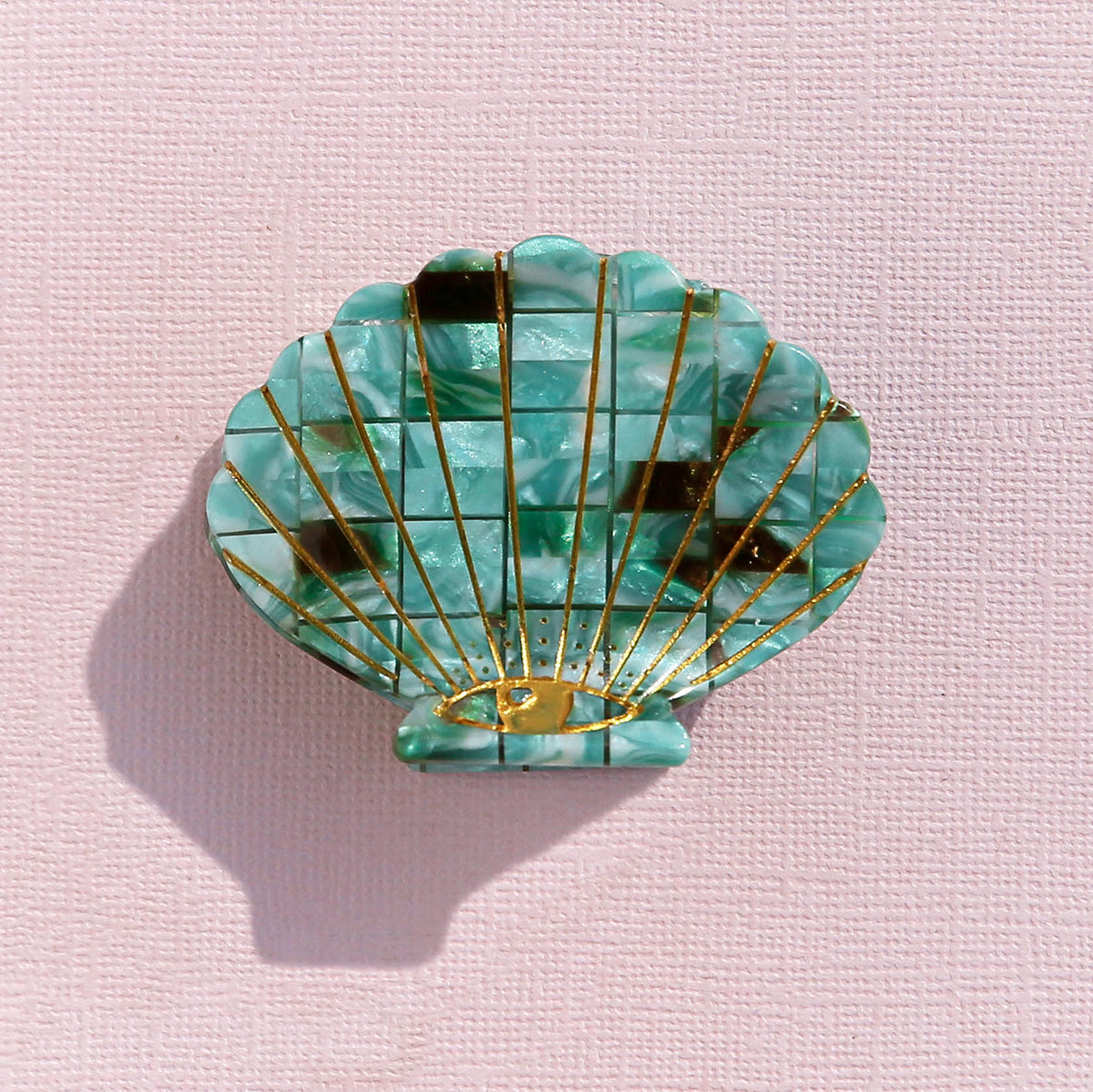Shell Hair Clip - Teal Check