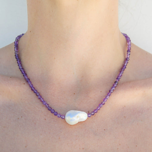 Petite Amethyst Keshi Pearl Necklace