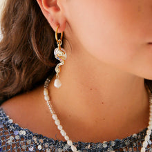 Snake Pearl Huggie Hoops